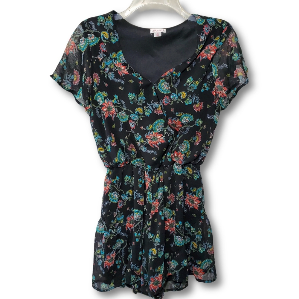 Xhilaration Black Floral Romper Size XS